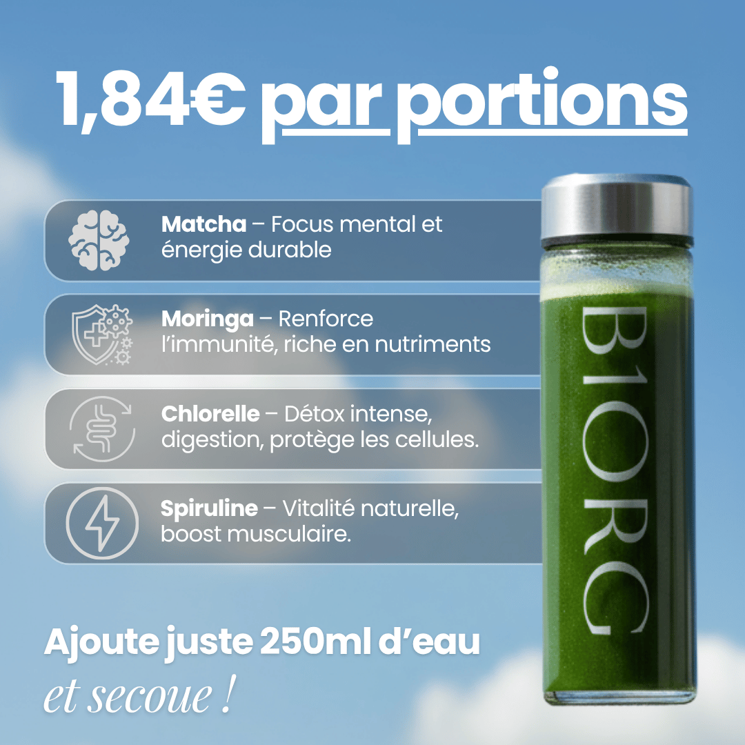 Image of Greens by B1ORG - Complément Nutritionnel Biologique avec Vitamines Minéraux Adaptogènes Superaliments Antioxydants 30 Jours d'Utilisation Tout-en-un pour Digestion, Performance, Récupération & Bien-être Bouteille en verre premium offerte