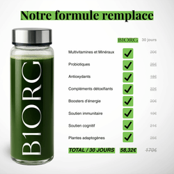 Image of Greens by B1ORG - Complément Nutritionnel Biologique avec Vitamines Minéraux Adaptogènes Superaliments Antioxydants 30 Jours d'Utilisation Tout-en-un pour Digestion, Performance, Récupération & Bien-être Bouteille en verre premium offerte