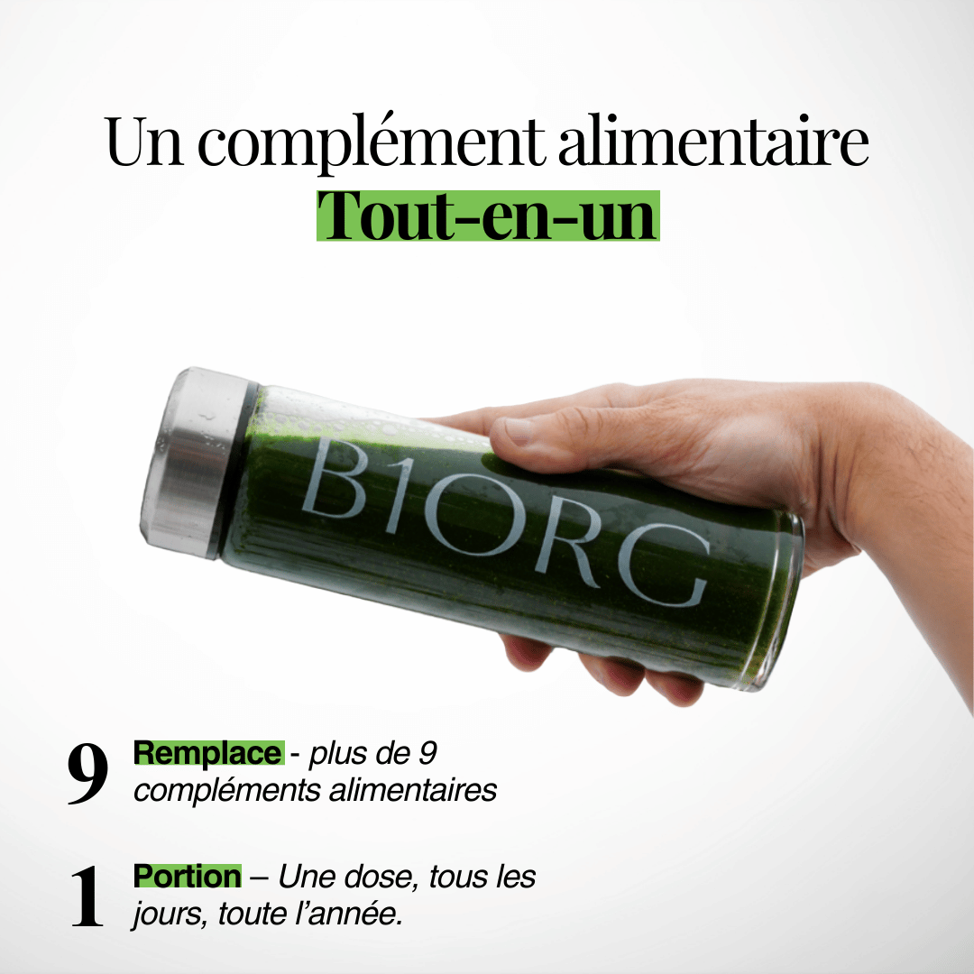 Greens by B1ORG - Complément Nutritionnel Biologique avec Vitamines Minéraux Adaptogènes Superaliments Antioxydants 30 Jours d'Utilisation Tout-en-un pour Digestion, Performance, Récupération & Bien-être Bouteille en verre premium offerte